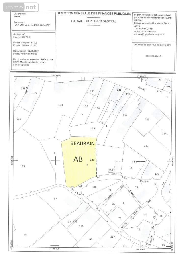 Terrain a batir a vendre Flavigny-le-Grand-et-Beaurain 02120 Aisne 2000 m2  33000 euros