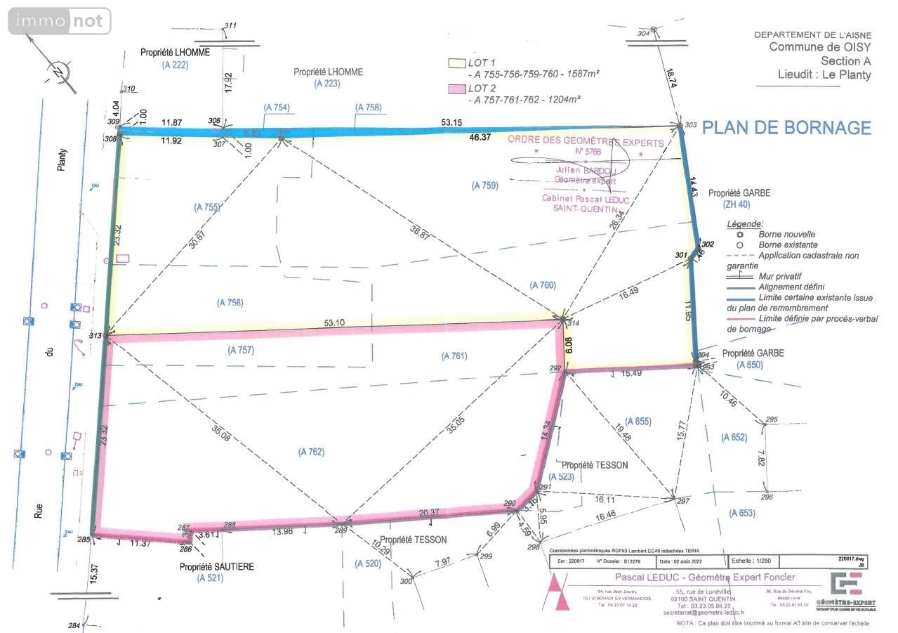 Terrain a batir a vendre Oisy 02450 Aisne 1204 m2  27080 euros