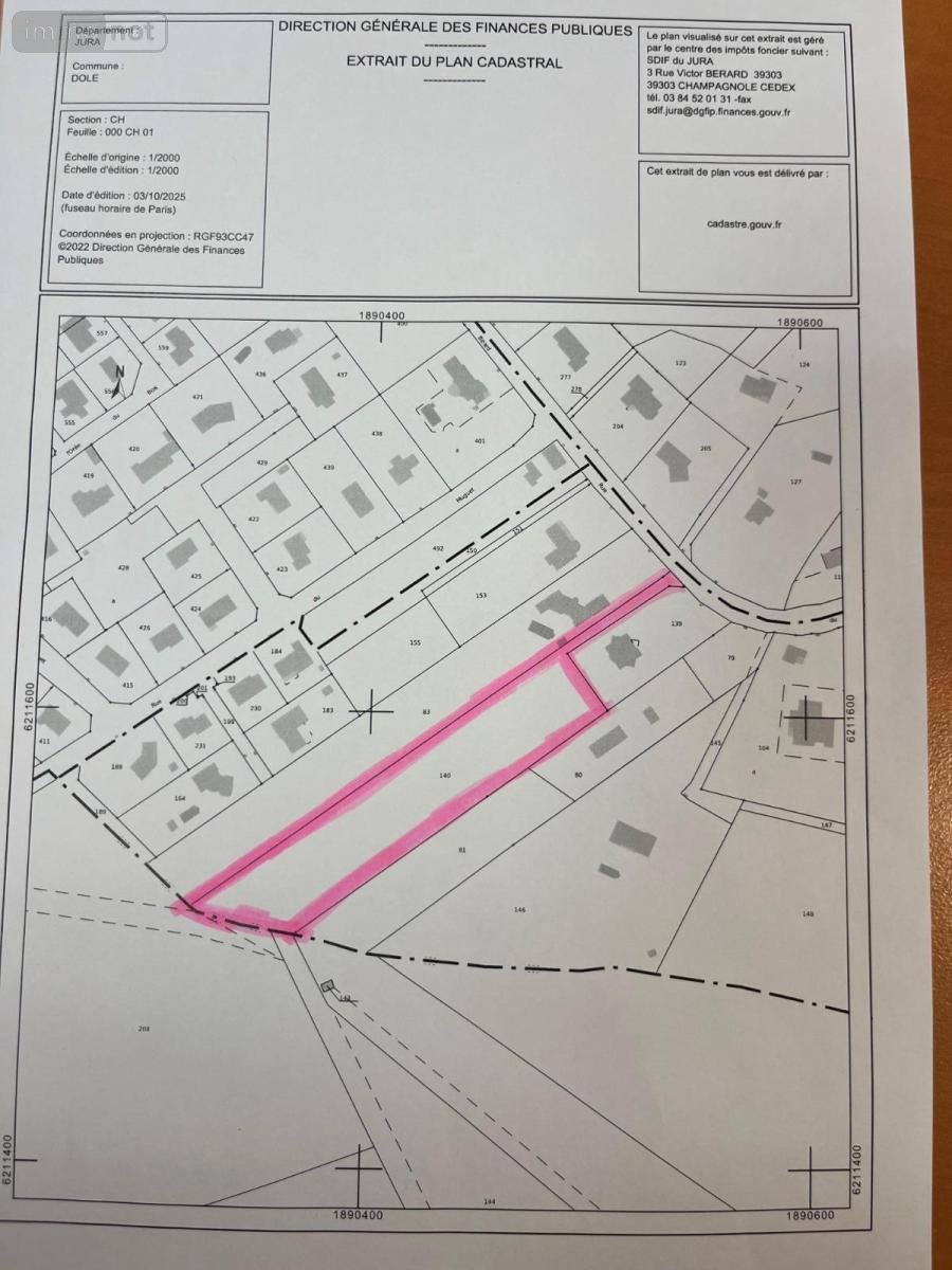 Terrain a batir a vendre Dole 39100 Jura 7390 m2  190000 euros