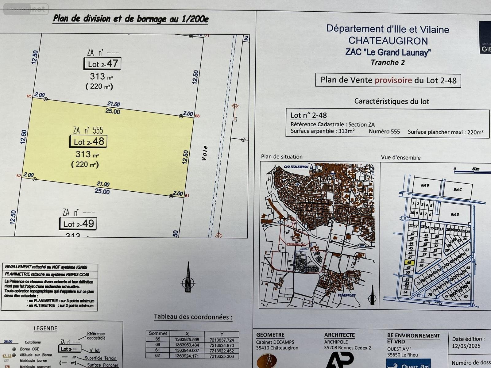 Terrain a batir a vendre Châteaugiron 35410 Ille-et-Vilaine 313 m2  74161 euros