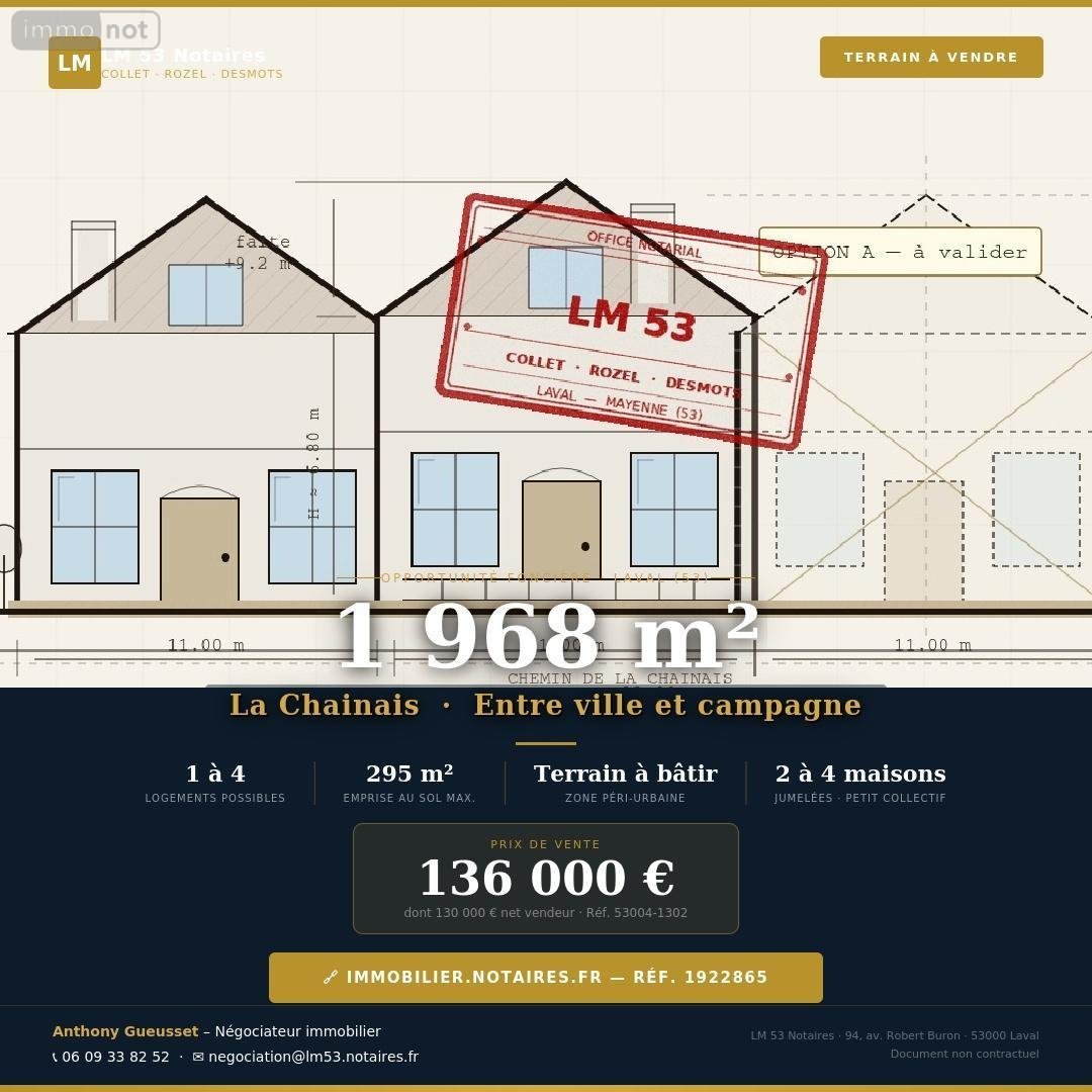 Terrain a batir a vendre Laval 53000 Mayenne 1968 m2  136000 euros