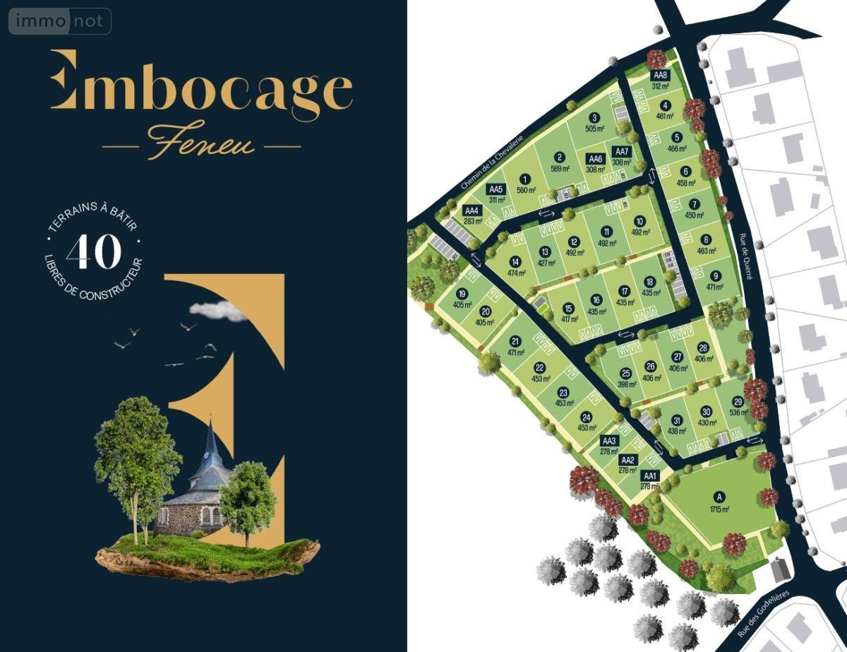 Terrain a batir a vendre Feneu 49460 Maine-et-Loire 492 m2  89500 euros