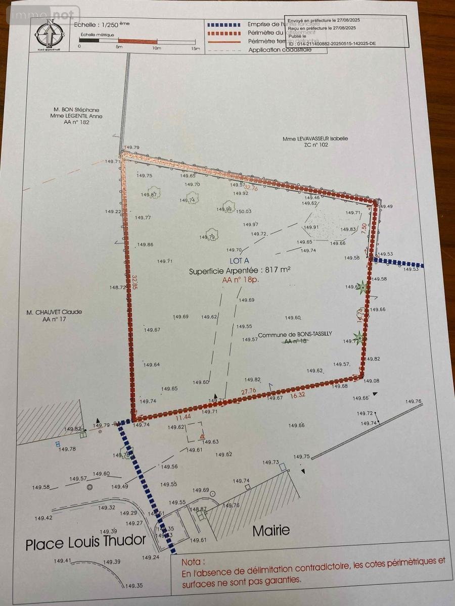 Terrain a batir a vendre Bons-Tassilly 14420 Calvados 817 m2  43500 euros