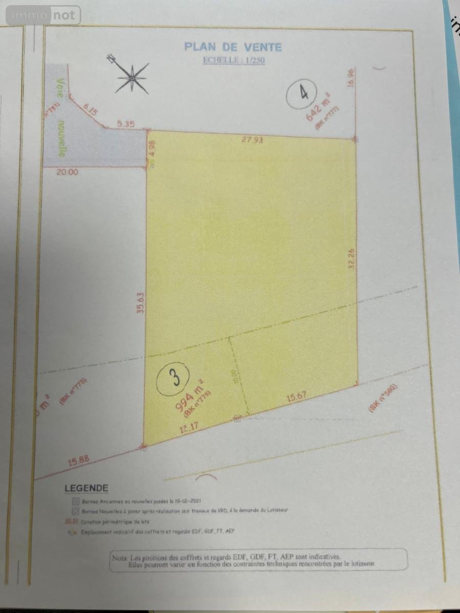Terrain a batir a vendre Cambrai 59400 Nord 994 m2  74800 euros