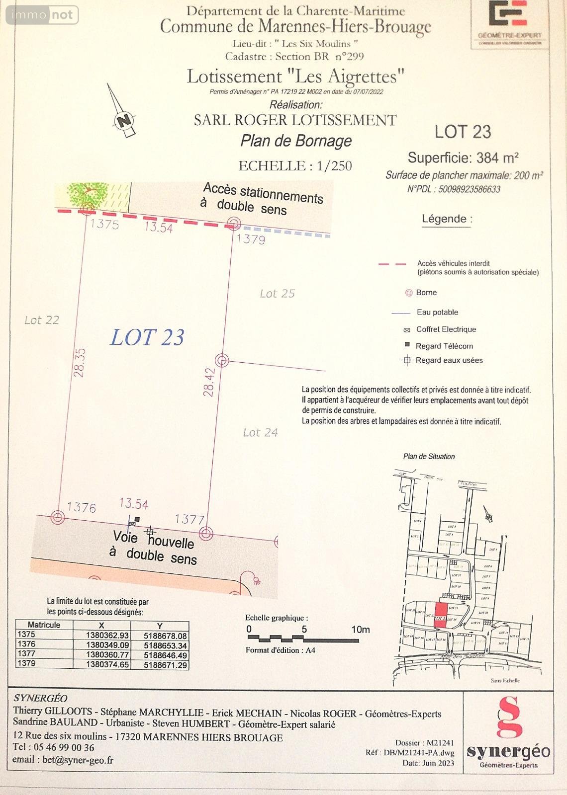 Terrain a batir a vendre Marennes-Hiers-Brouage 17320 Charente-Maritime 384 m2  81100 euros
