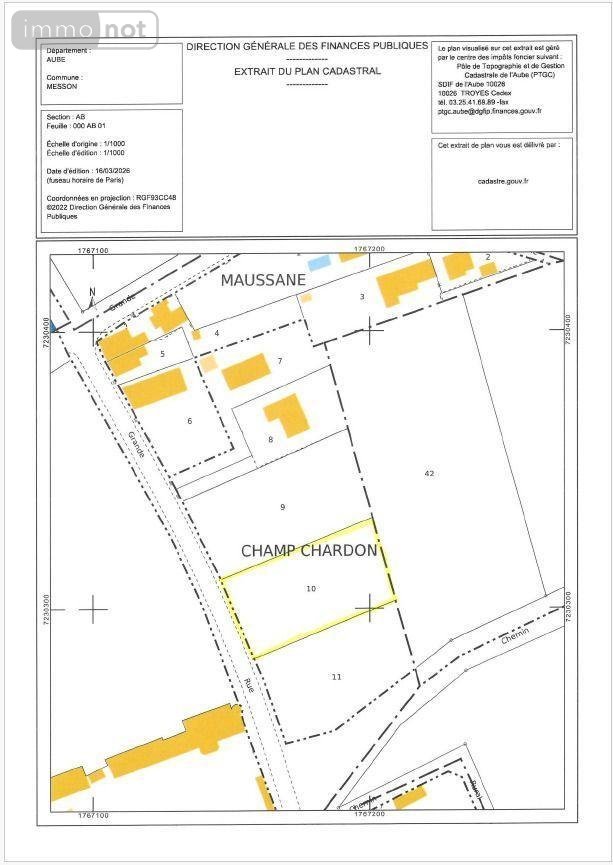 Terrain a batir a vendre Messon 10190 Aube 1768 m2  74000 euros