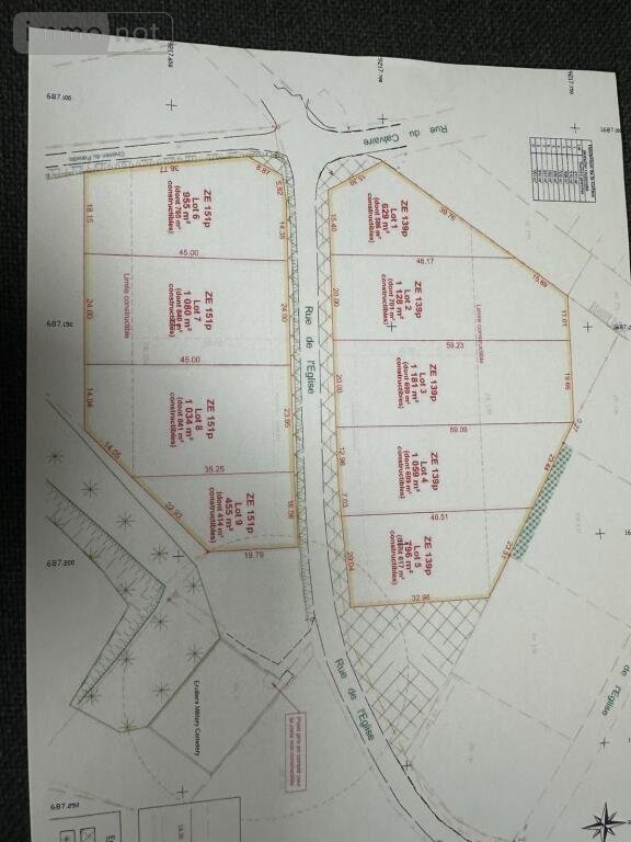 Terrain a batir a vendre Ervillers 62121 Pas-de-Calais 1181 m2  55000 euros