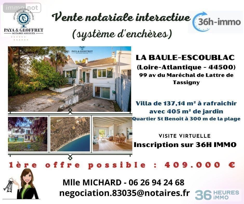 Maison a vendre La Baule-Escoublac 44500 Loire-Atlantique 137 m2 3 pièces 409000 euros