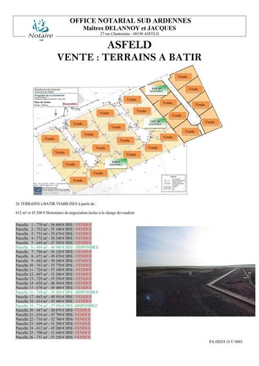Terrain a batir a vendre Asfeld 08190 Ardennes 664 m2  48980 euros