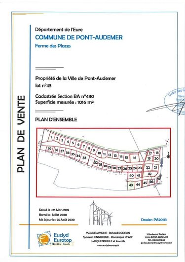 Terrain a batir a vendre Pont-Audemer 27500 Eure 1016 m2  81965 euros