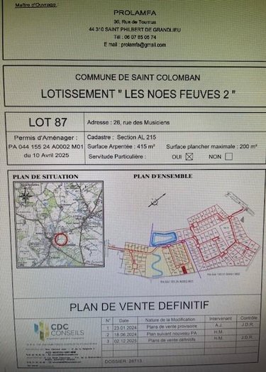 Terrain a batir a vendre Saint-Colomban 44310 Loire-Atlantique 415 m2  77600 euros
