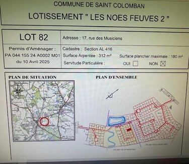 Terrain a batir a vendre Saint-Colomban 44310 Loire-Atlantique 312 m2  62900 euros