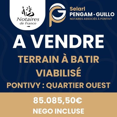 Terrain a batir a vendre Pontivy 56300 Morbihan 1069 m2  85085 euros
