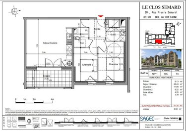 Appartement a vendre Dol-de-Bretagne 35120 Ille-et-Vilaine 59 m2 3 pièces 195000 euros