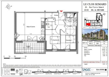 Appartement a vendre Dol-de-Bretagne 35120 Ille-et-Vilaine 59 m2 3 pièces 195000 euros