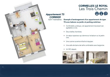Appartement a vendre Cormelles-le-Royal 14123 Calvados 62 m2 3 pièces 200500 euros