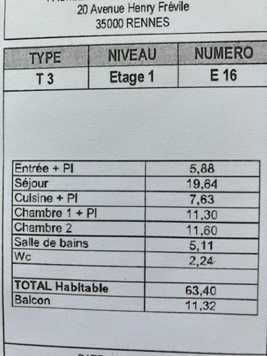 Location appartement Saint-Grégoire 35760 Ille-et-Vilaine 63 m2 3 pièces 706 euros