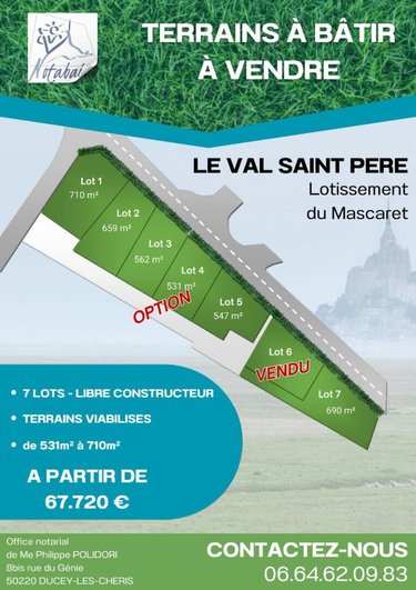 Terrain a batir a vendre Le Val-Saint-Père 50300 Manche 531 m2  67720 euros