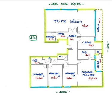 Appartement a vendre Paris 15e arrondissement 75015 Paris 161 m2 6 pièces 1450000 euros