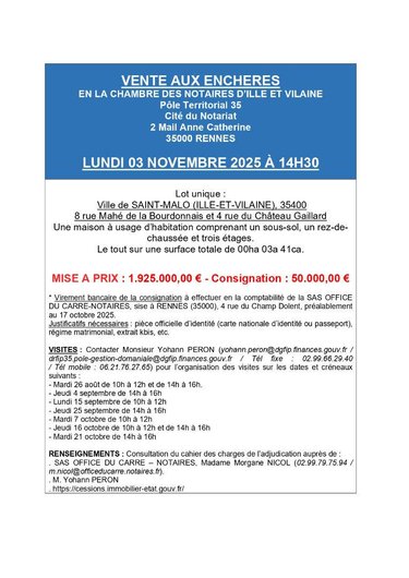 Maison a vendre Saint-Malo 35400 Ille-et-Vilaine 359 m2 18 pièces 1925000 euros