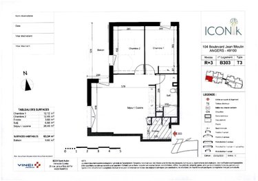 Location appartement Angers 49000 Maine-et-Loire 63 m2 3 pièces 841 euros
