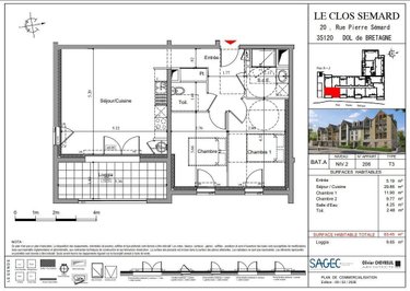 Appartement a vendre Dol-de-Bretagne 35120 Ille-et-Vilaine 59 m2 3 pièces 195000 euros