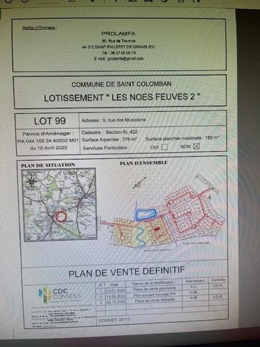 Terrain a batir a vendre Saint-Colomban 44310 Loire-Atlantique 319 m2  64000 euros