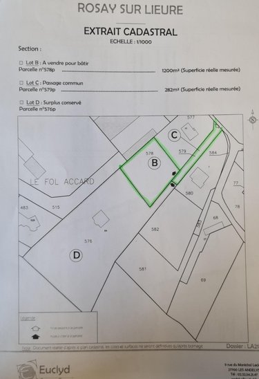 Terrain a batir a vendre Rosay-sur-Lieure 27790 Eure 1200 m2  55000 euros