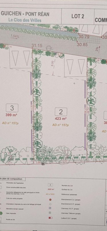 Terrain a batir a vendre Guichen 35580 Ille-et-Vilaine 423 m2  110750 euros