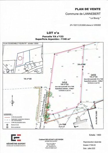 Terrain a batir a vendre Lannebert 22290 Côtes-d'Armor 1146 m2  69200 euros