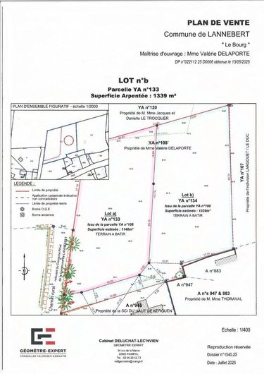 Terrain a batir a vendre Lannebert 22290 Côtes-d'Armor 1339 m2  69200 euros