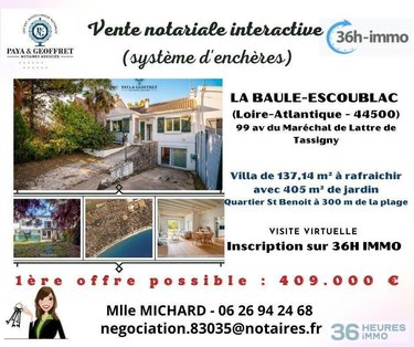 Maison a vendre La Baule-Escoublac 44500 Loire-Atlantique 137 m2 3 pièces 409000 euros