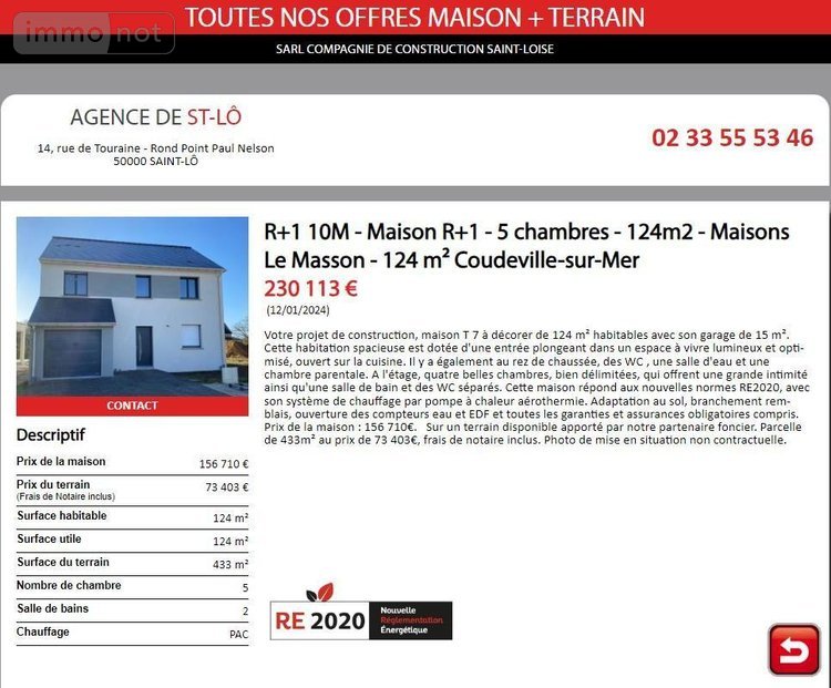 Terrain a batir a vendre Coudeville-sur-Mer 50290 Manche 433 m2  73402 euros