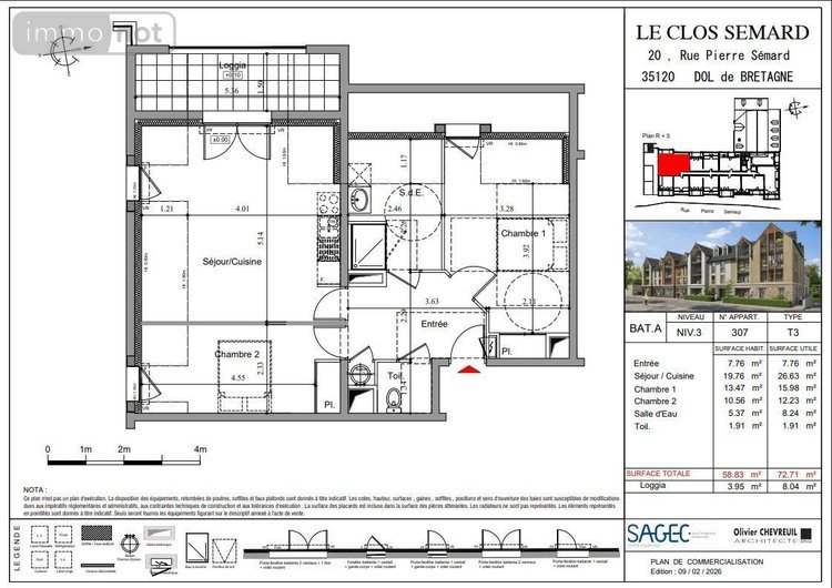 Appartement a vendre Dol-de-Bretagne 35120 Ille-et-Vilaine 59 m2 3 pièces 195000 euros