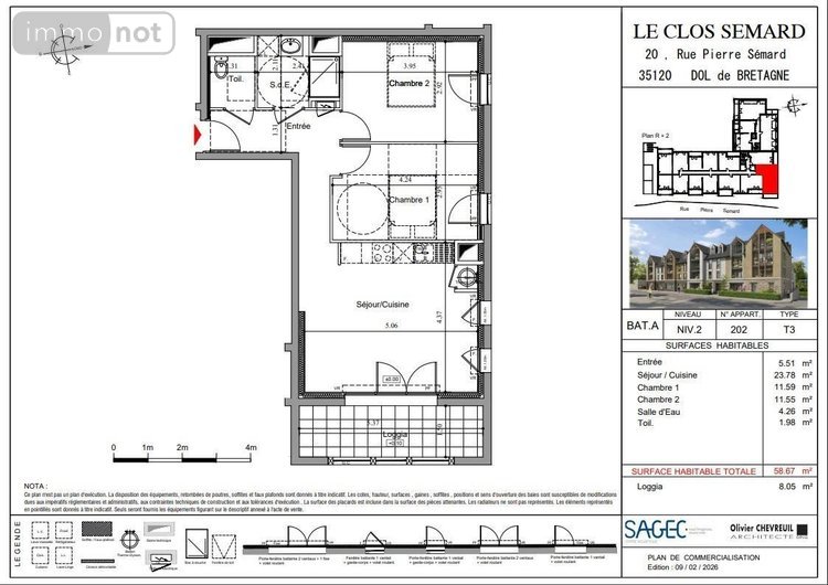 Appartement a vendre Dol-de-Bretagne 35120 Ille-et-Vilaine 59 m2 3 pièces 195000 euros