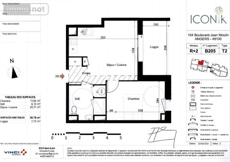 Location appartement Angers 49000 Maine-et-Loire 38 m2 2 pièces 615 euros