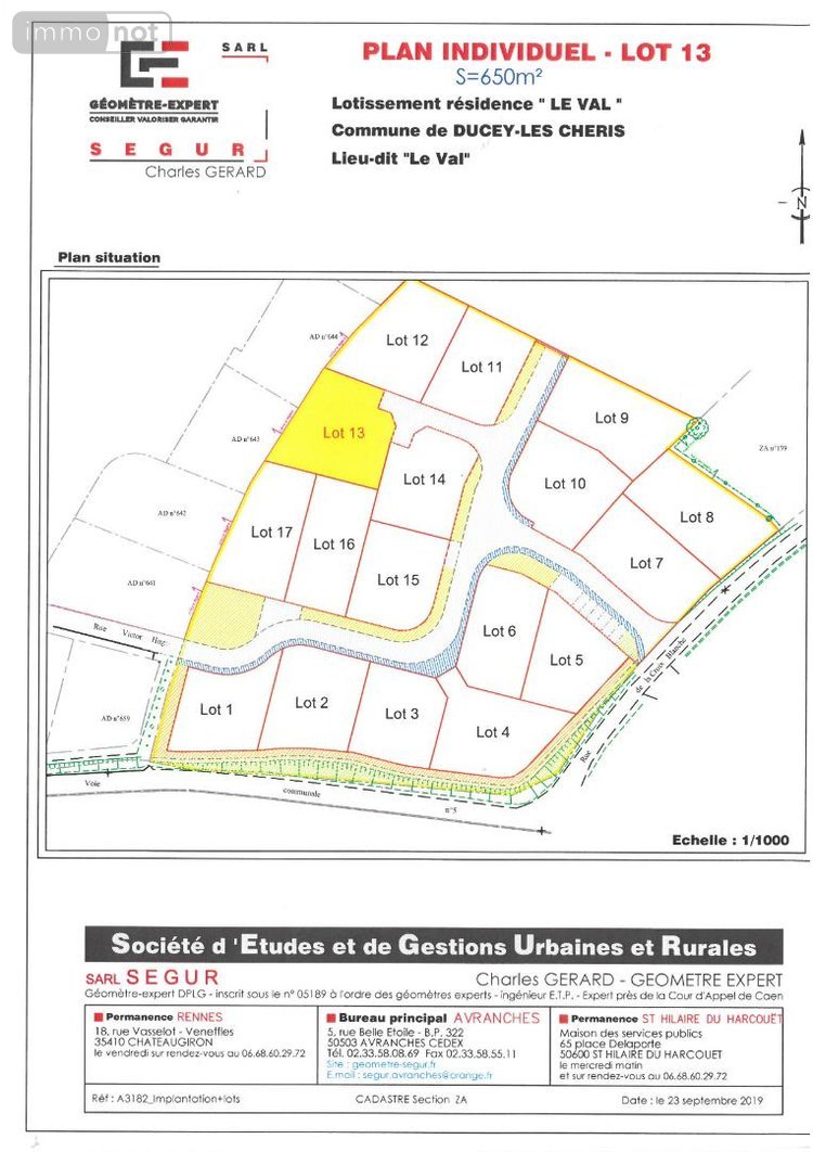 Terrain a batir a vendre Ducey-les-Chéris 50220 Manche 650 m2  46817 euros