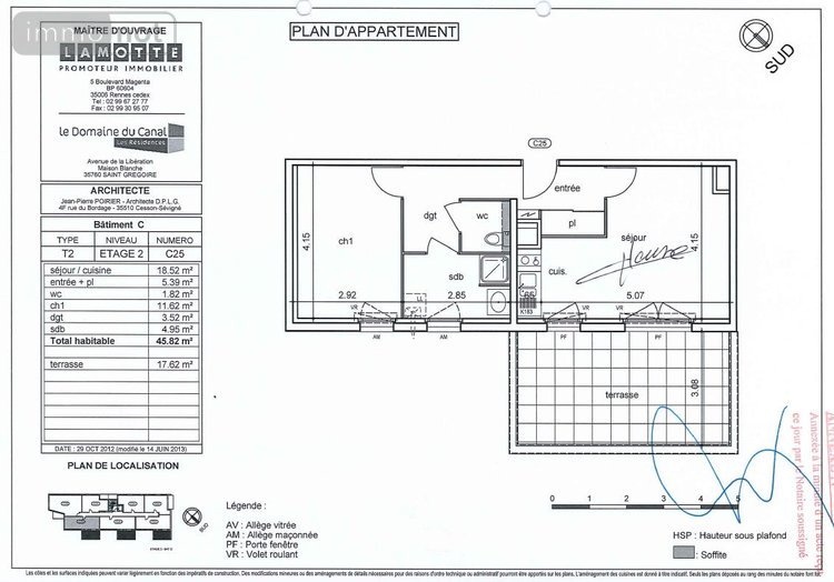 Appartement a vendre Saint-Grégoire 35760 Ille-et-Vilaine 45 m2 2 pièces 182435 euros
