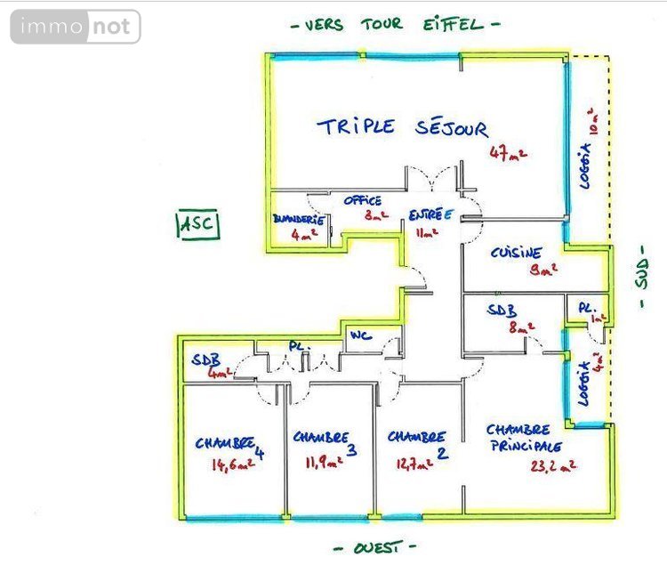 Appartement a vendre Paris 15e arrondissement 75015 Paris 161 m2 6 pièces 1450000 euros