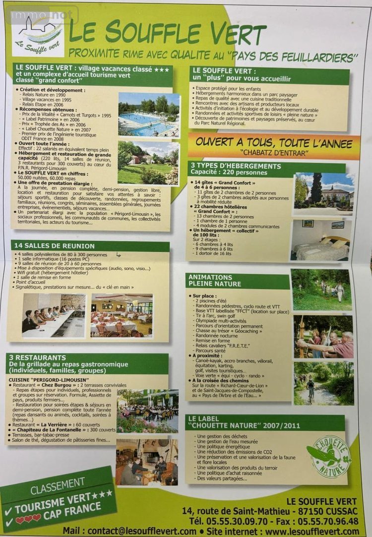 Fonds et murs commerciaux a vendre Cussac 87150 Haute-Vienne 4619 m2  730300 euros