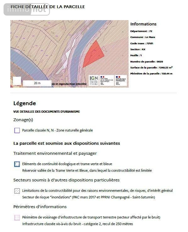 Terrains de loisirs bois etangs a vendre Le Mans 72000 Sarthe 1280 m2  11800 euros