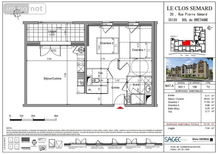 Appartement a vendre Dol-de-Bretagne 35120 Ille-et-Vilaine 59 m2 3 pièces 195000 euros