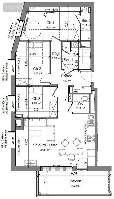 Location appartement Angers 49000 Maine-et-Loire 80 m2 4 pièces 1100 euros