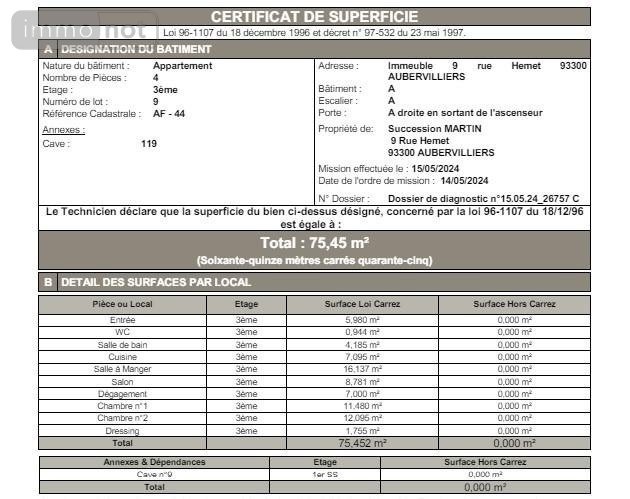 Appartement a vendre Aubervilliers 93300 Seine-Saint-Denis 75 m2 4 pièces 207000 euros