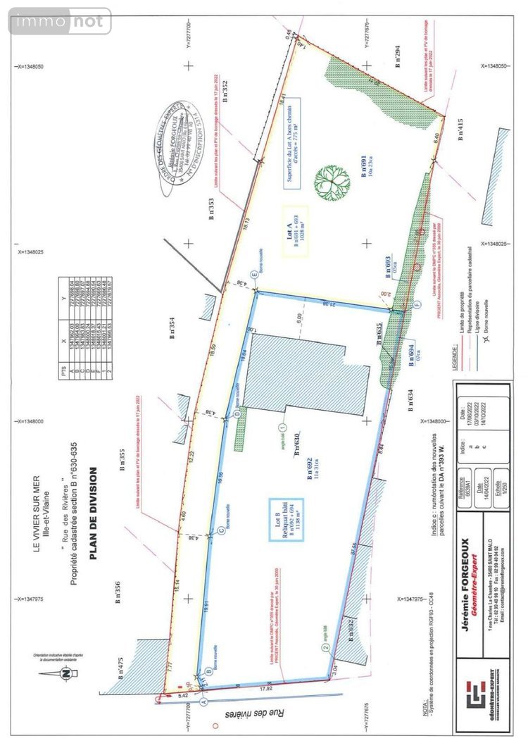 Terrain a batir a vendre Le Vivier-sur-Mer 35960 Ille-et-Vilaine 1028 m2  94950 euros