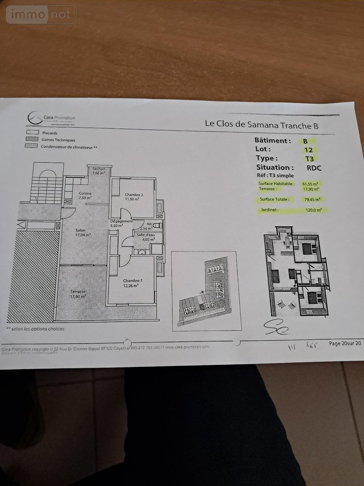 Appartement a vendre Remire-Montjoly 97354 Guyane 61 m2 3 pièces 188000 euros
