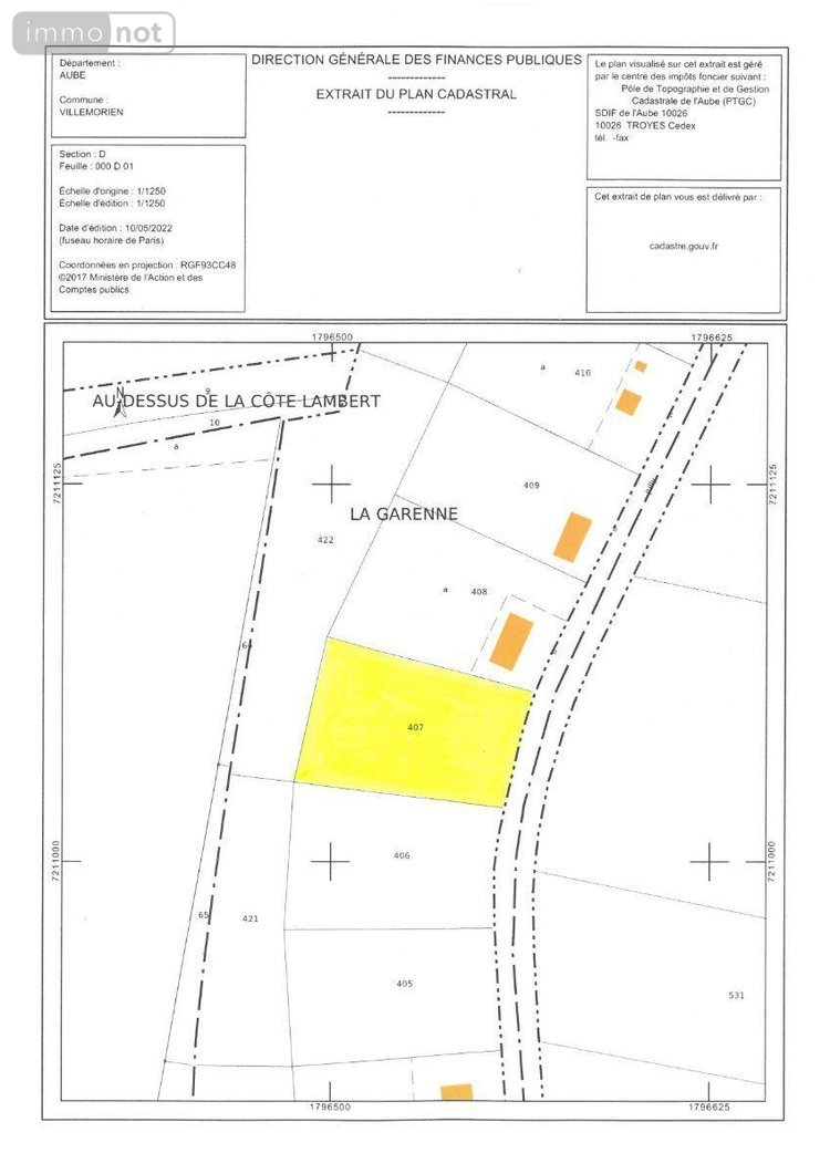 Terrain a batir a vendre Villemorien 10110 Aube 3107 m2  15500 euros