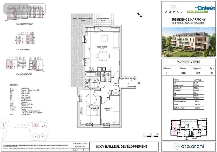 Location appartement Bailleul 59270 Nord 72 m2 3 pièces 820 euros