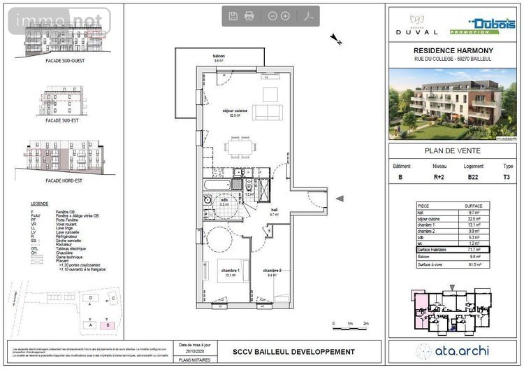 Location appartement Bailleul 59270 Nord 71 m2 3 pièces 815 euros